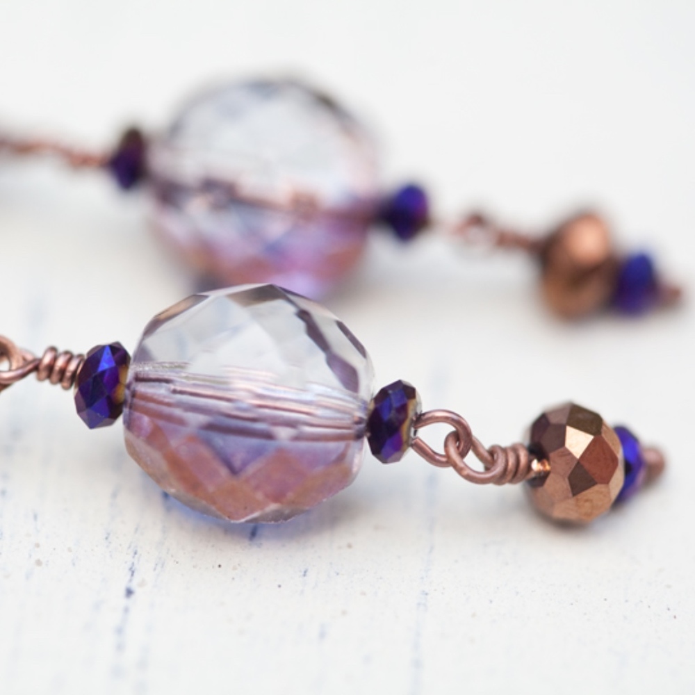 Purple Copper Dangle Earrings NEW